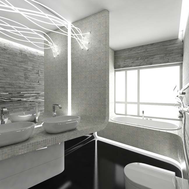 Modern bathroom with white black and gray color