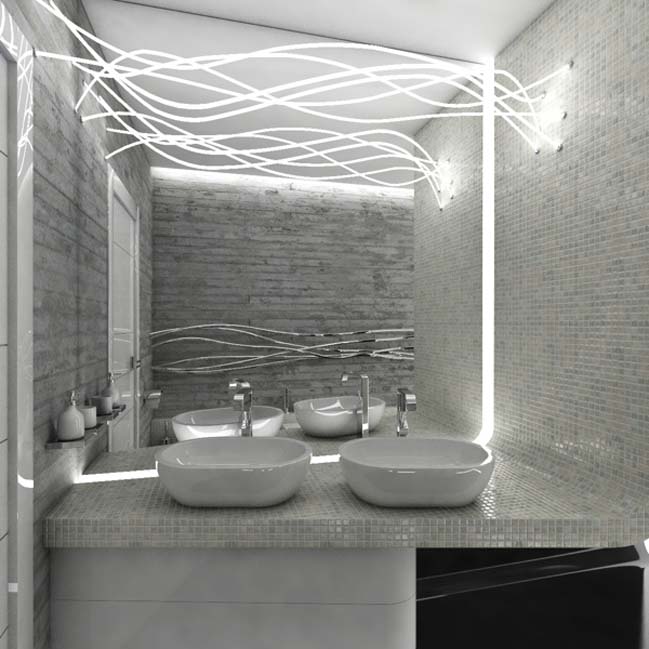 Modern bathroom with white black and gray color
