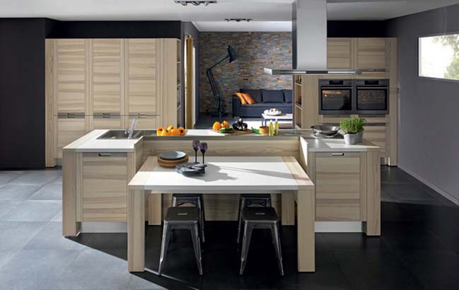 The elegance kitchen design with wood and inox