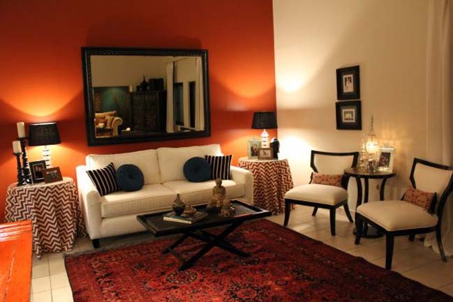 15 living rooms with white and orange colors