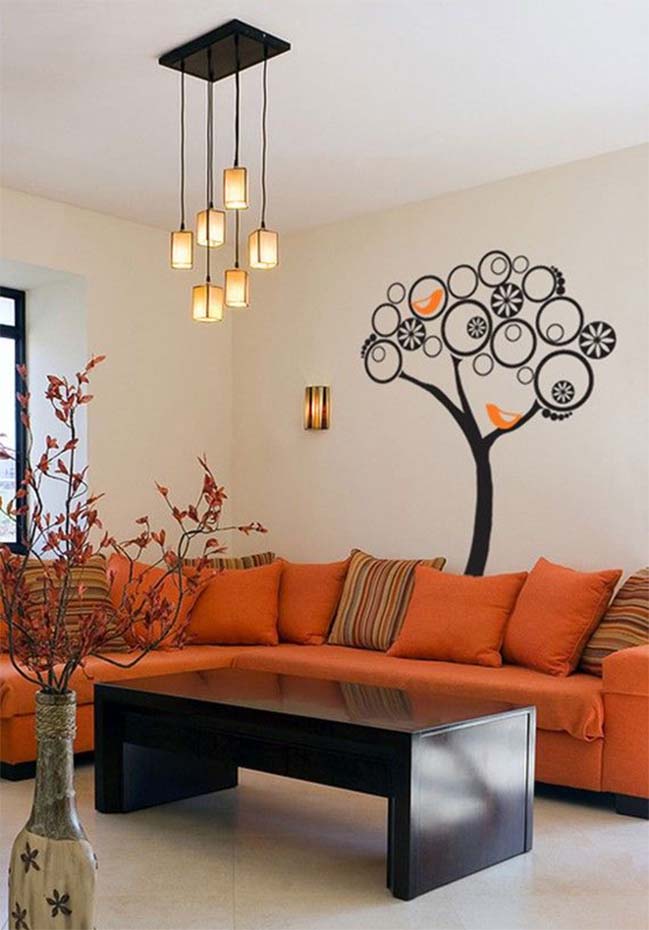 15 living rooms with white and orange colors