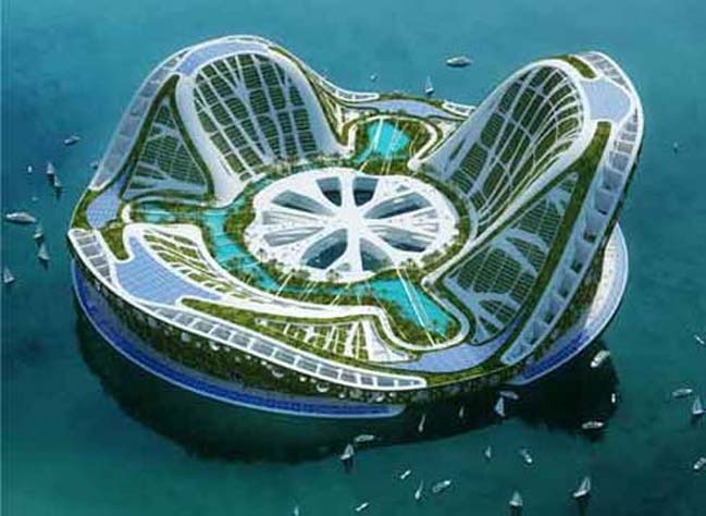 Futuristic architecture: Floating city for Climate Refugees