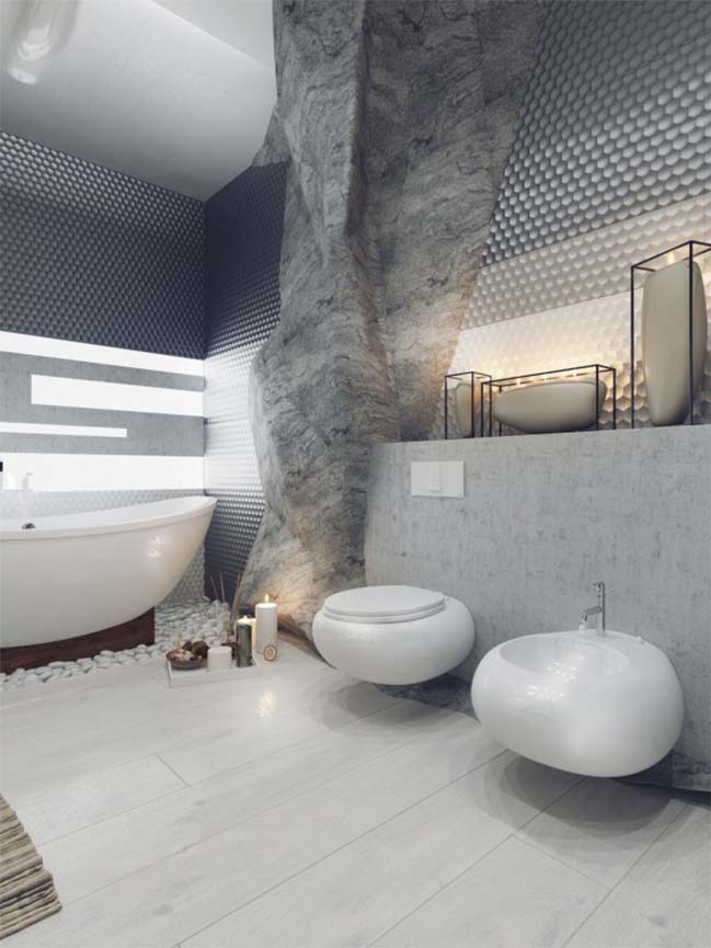 Luxury bathroom design inspired by rock cave