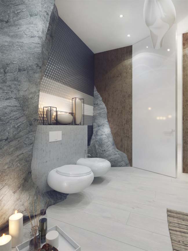 Luxury bathroom design inspired by rock cave