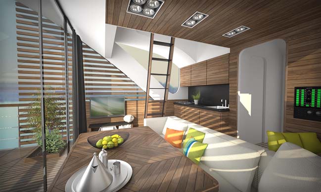 Floating hotel with catamaran-apartments