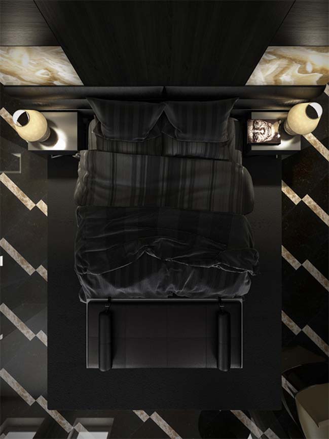 Luxury master bedroom design with dark tone