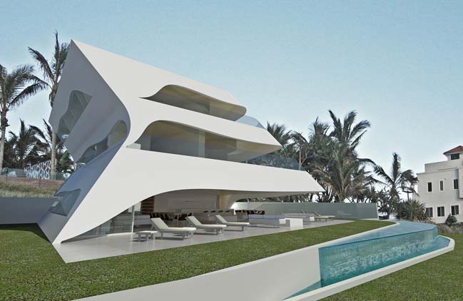 Futuristic house design like as white shells