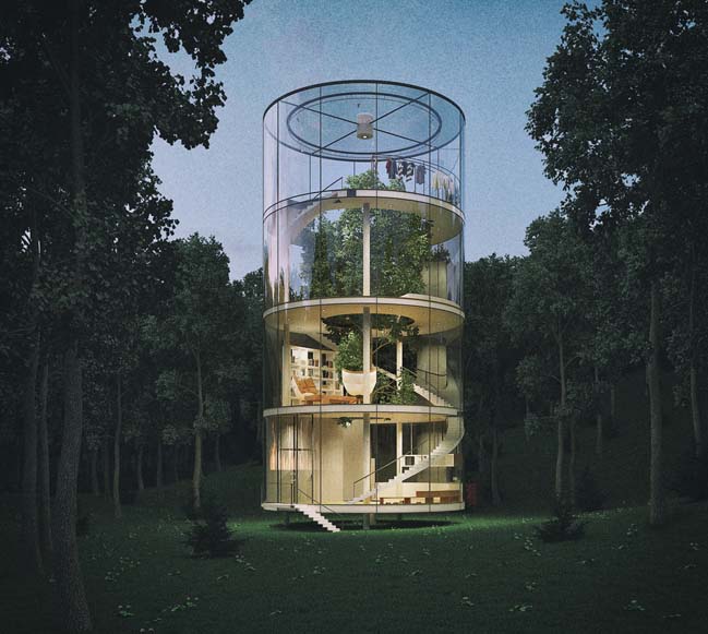 Glass house with tubular design concept by A Masow