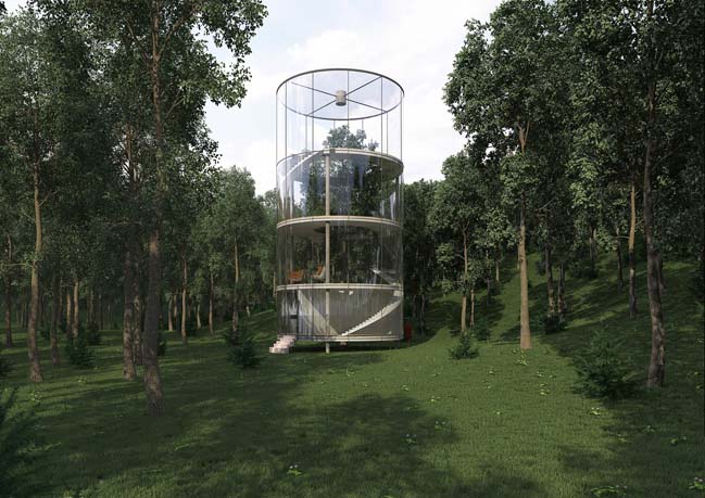 Glass house with tubular design concept by A Masow