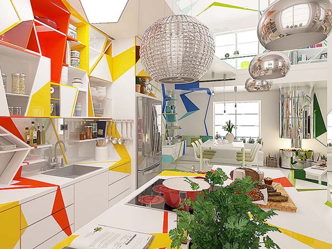 Loft house that use shapes and colors for emotional result