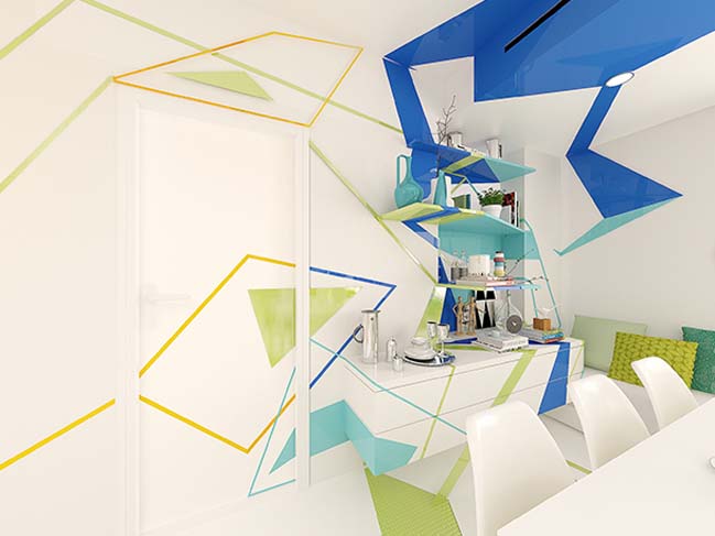 Loft house that use shapes and colors for emotional result