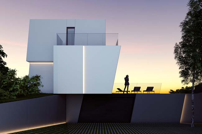 Dream house with white trapezoid-shaped architecture