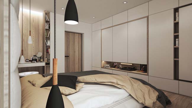 Warm small 1 bedroom apartment design by NOI Studio