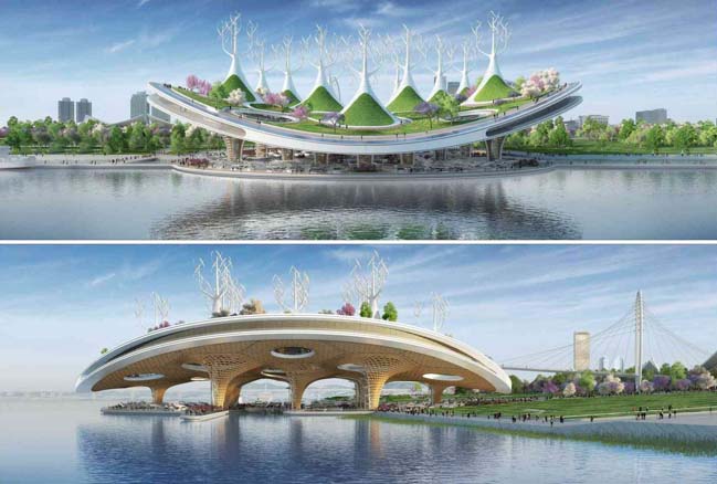 Floating manta ray-shaped ferry terminal by Vincent Callebaut