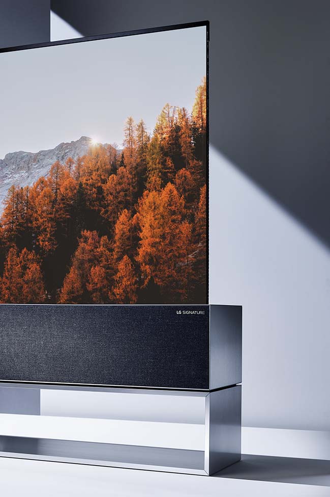 World's first rollable OLED TV by Foster + Partners features at Milan Design Week