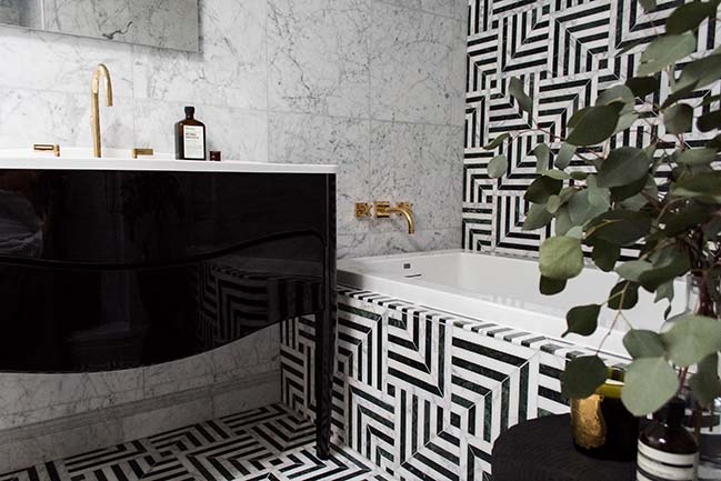 Black & White Hollywood Regency Bath by Studio SHK