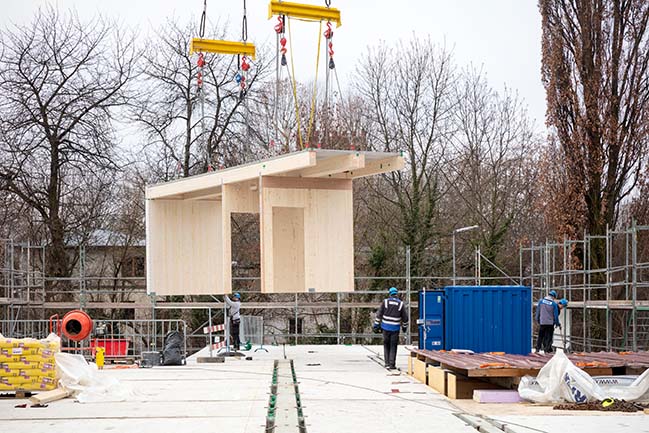 Topping-Out Ceremony for Modular School Built of Wood by gmp Architekten