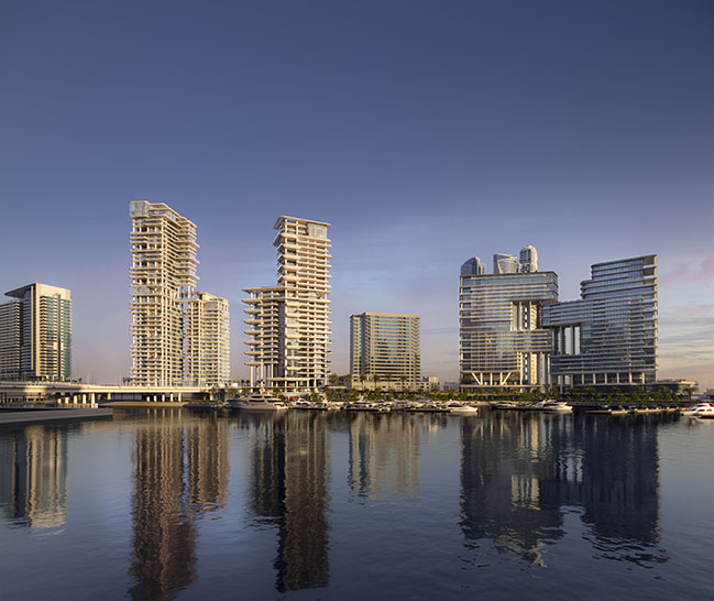 Foster + Partners revealed designs for two new residential towers overlooking Dubai\'s Marasi Bay