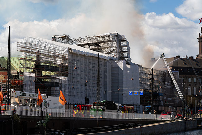 Fire Breaks out at Old Stock Exchange building in Copenhagen