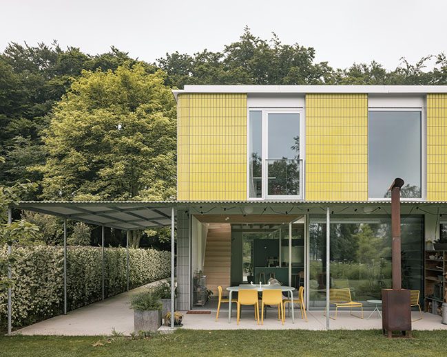 House + Workshop by studio MOTO | Sustainable Design with Harmonious Yellow Tile Facade