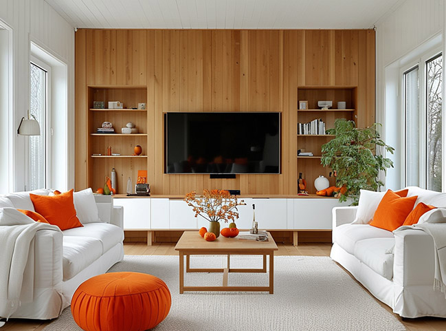 Stunning living room design ideas with white and orange colors [Update 2024]