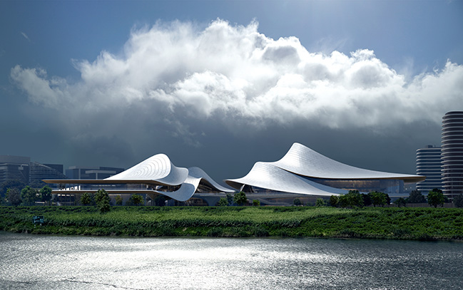 Zhejiang Shaoxing Shangyu District Cao'e River Culture and Art Centre by ZHA