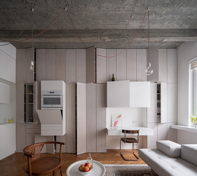 Functionalist Apartment with Pink Piggy by Martin Cenek Architecture