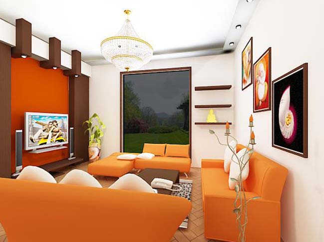 Living Rooms With White And Orange Colors